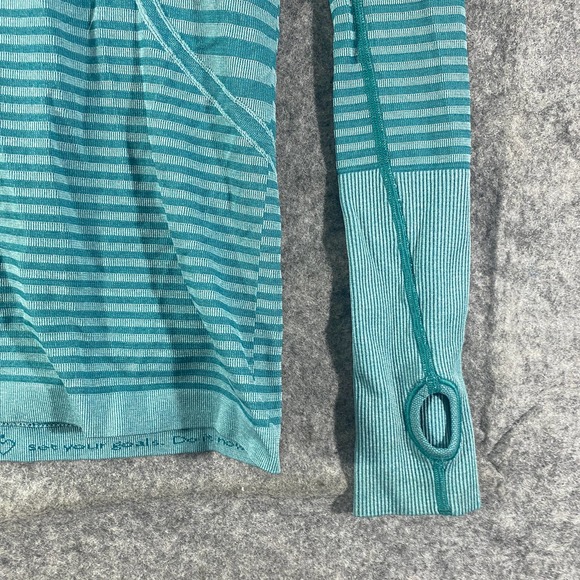 Lululemon Swiftly Tech Long Sleeve Top 4 Striped Teal Crew Neck - Picture 9 of 13